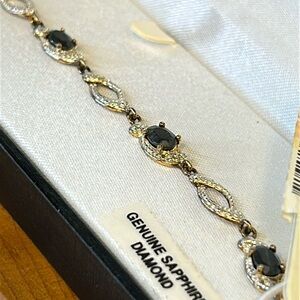 NWT 18kt gold over Sterling silver Diamonds and genuine sapphires bravelet